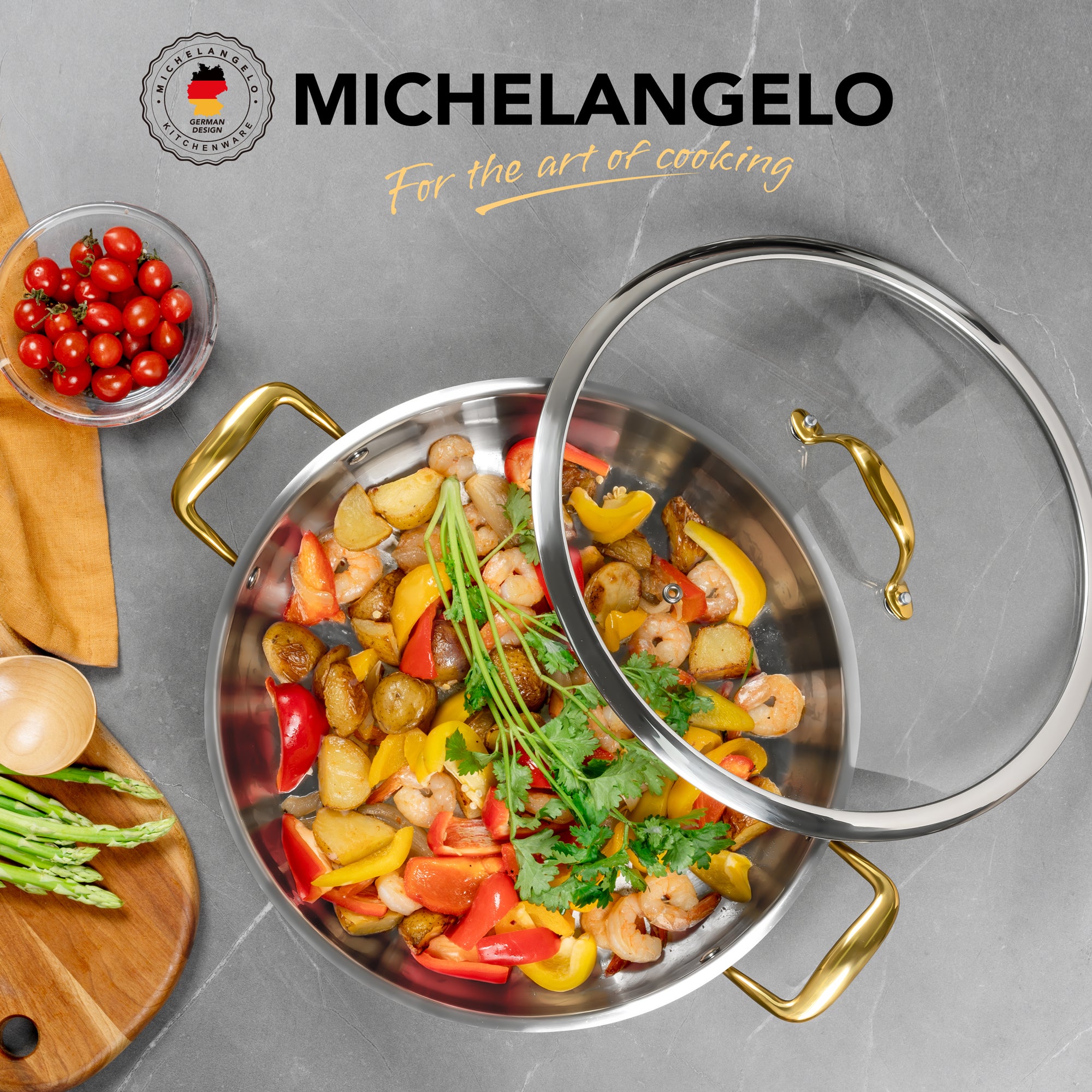 MICHELANGELO 12 Inch Stainless Steel Pan with Lid - Large Saute Pan with Lid