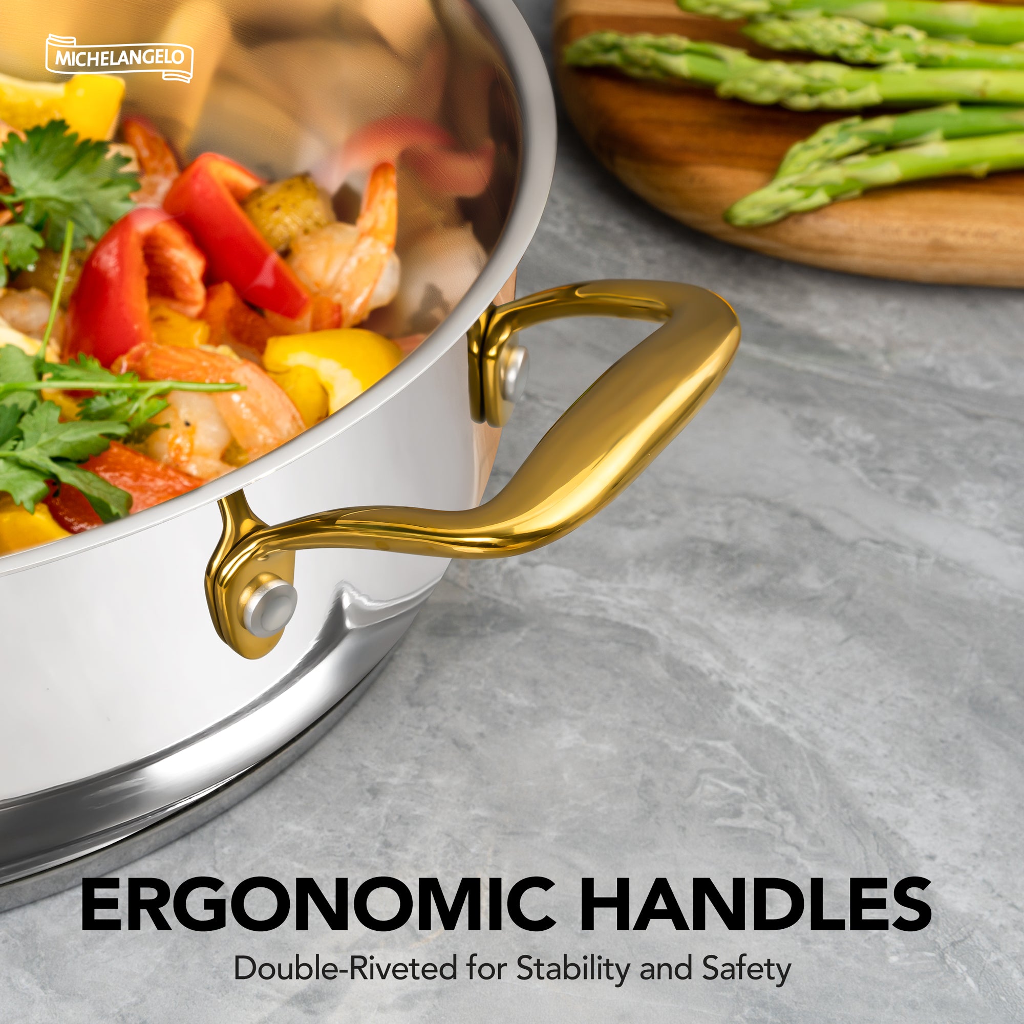 MICHELANGELO 12 Inch Stainless Steel Pan with Lid - Large Saute Pan with Lid