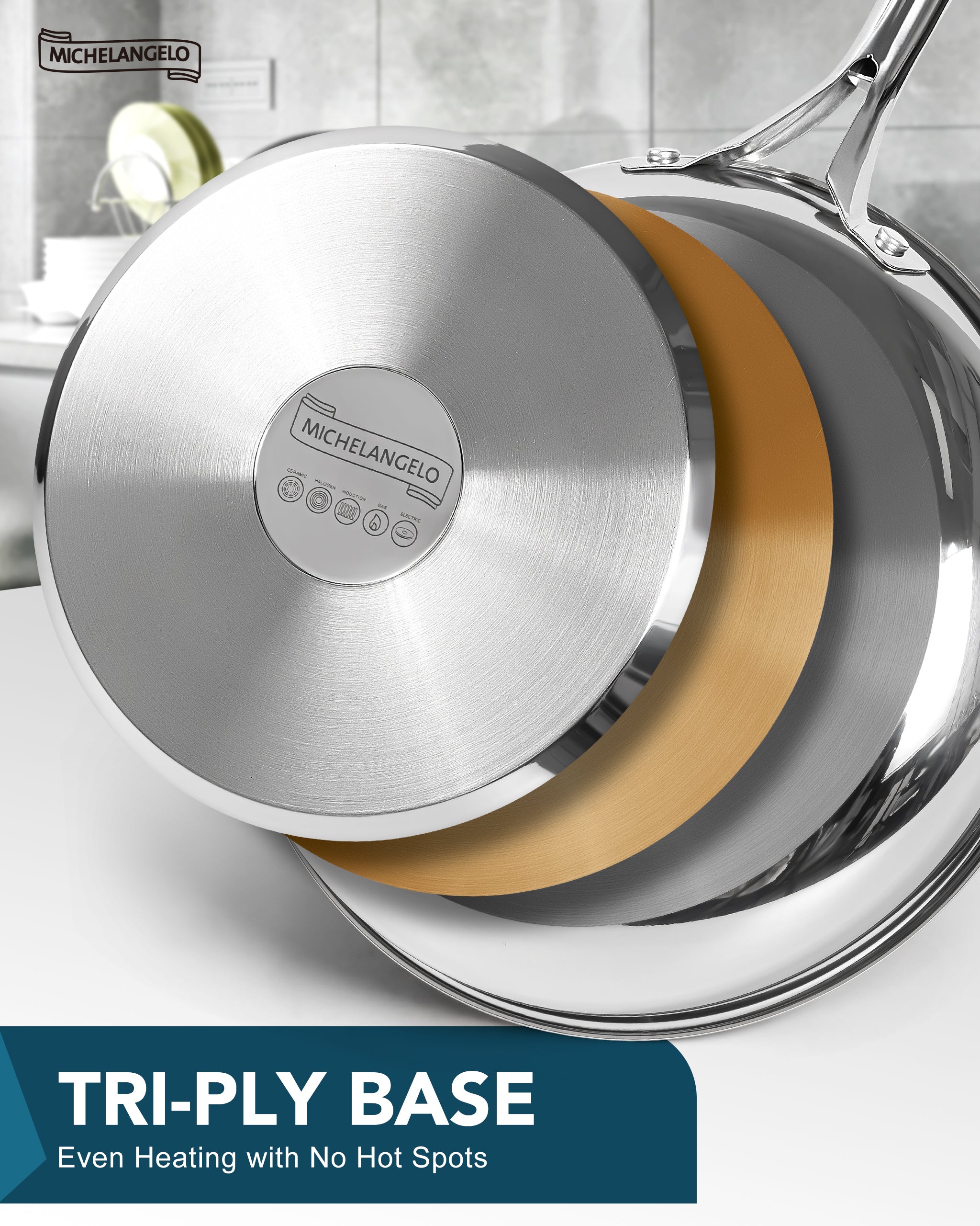 MICHELANGELO 18/10 Stainless Steel Frying Pan Set, 8" / 9.5" / 11" Cooking Pans