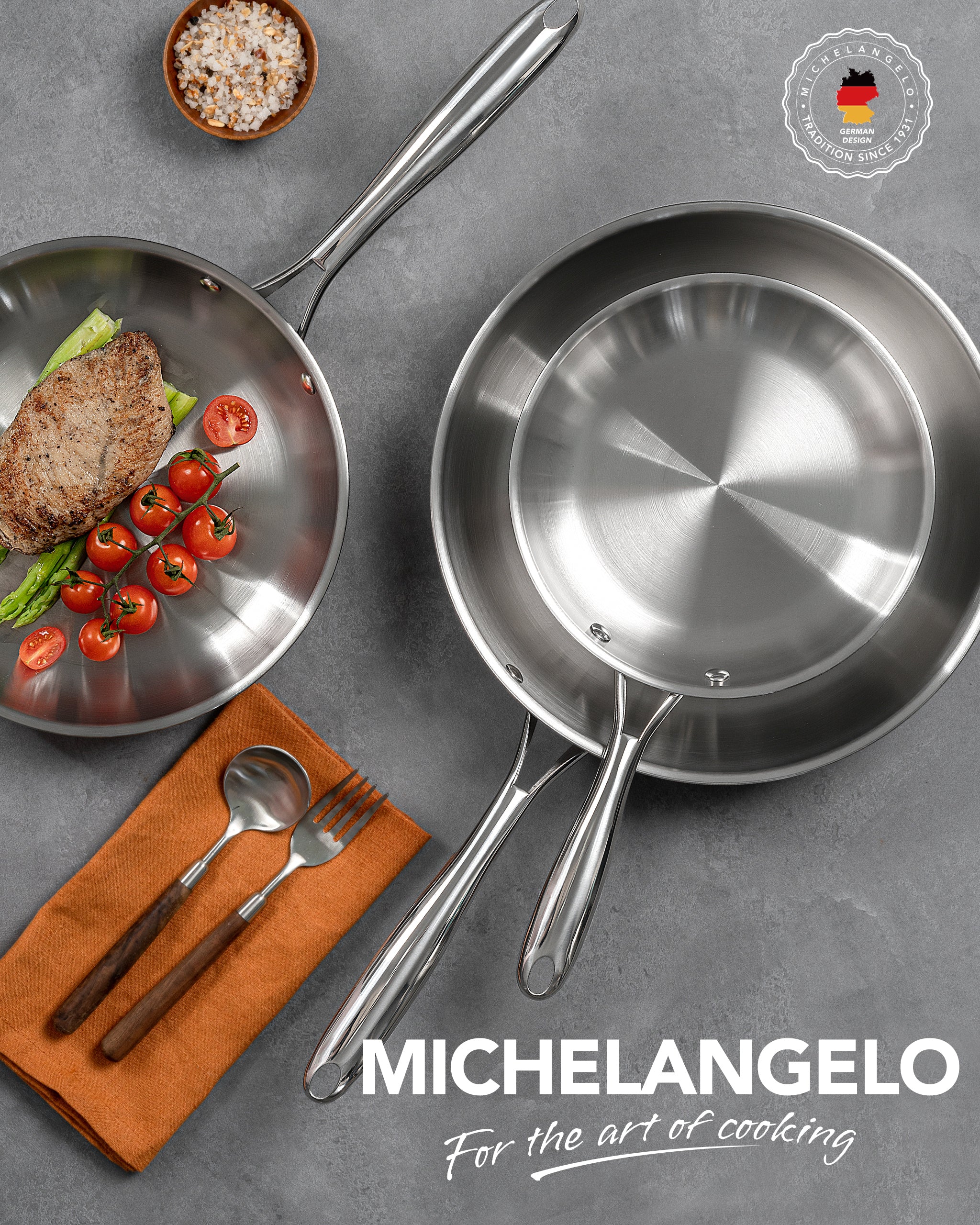 MICHELANGELO 18/10 Stainless Steel Frying Pan Set, 8" / 9.5" / 11" Cooking Pans