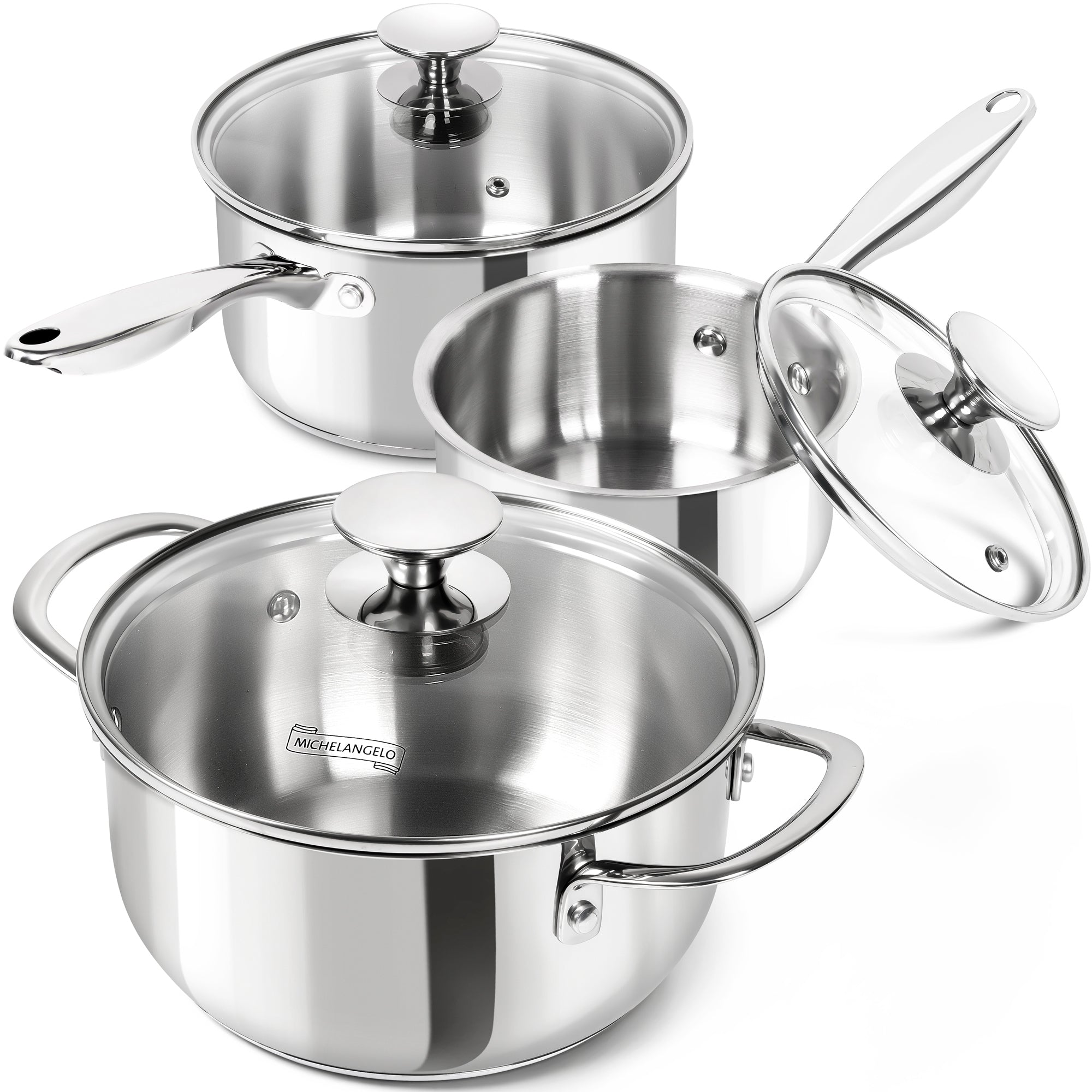 MICHELANGELO Stainless Steel Sauce Pan with Lid, 1QT & 2QT & 3QT