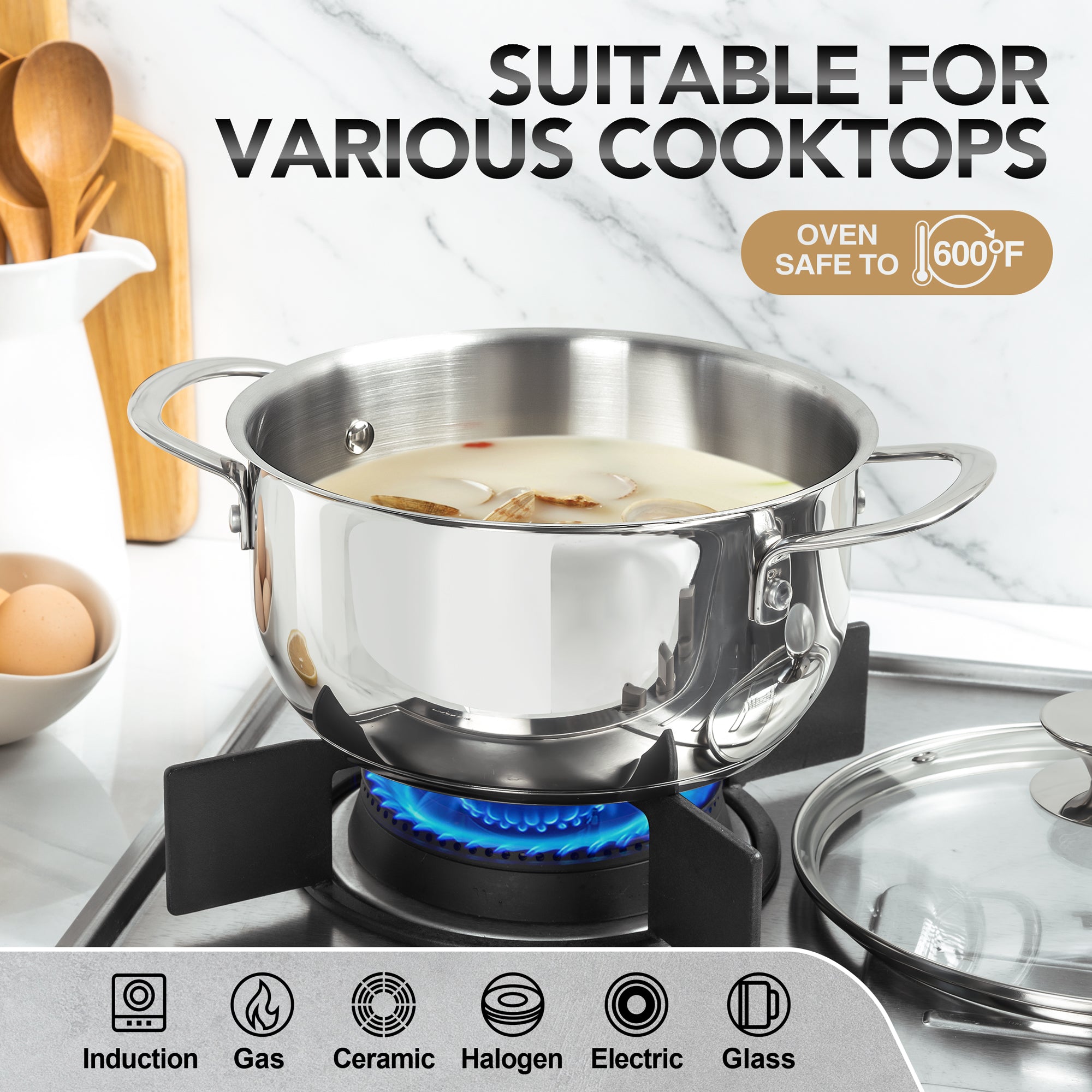 MICHELANGELO Stainless Steel Sauce Pan with Lid, 1QT & 2QT & 3QT