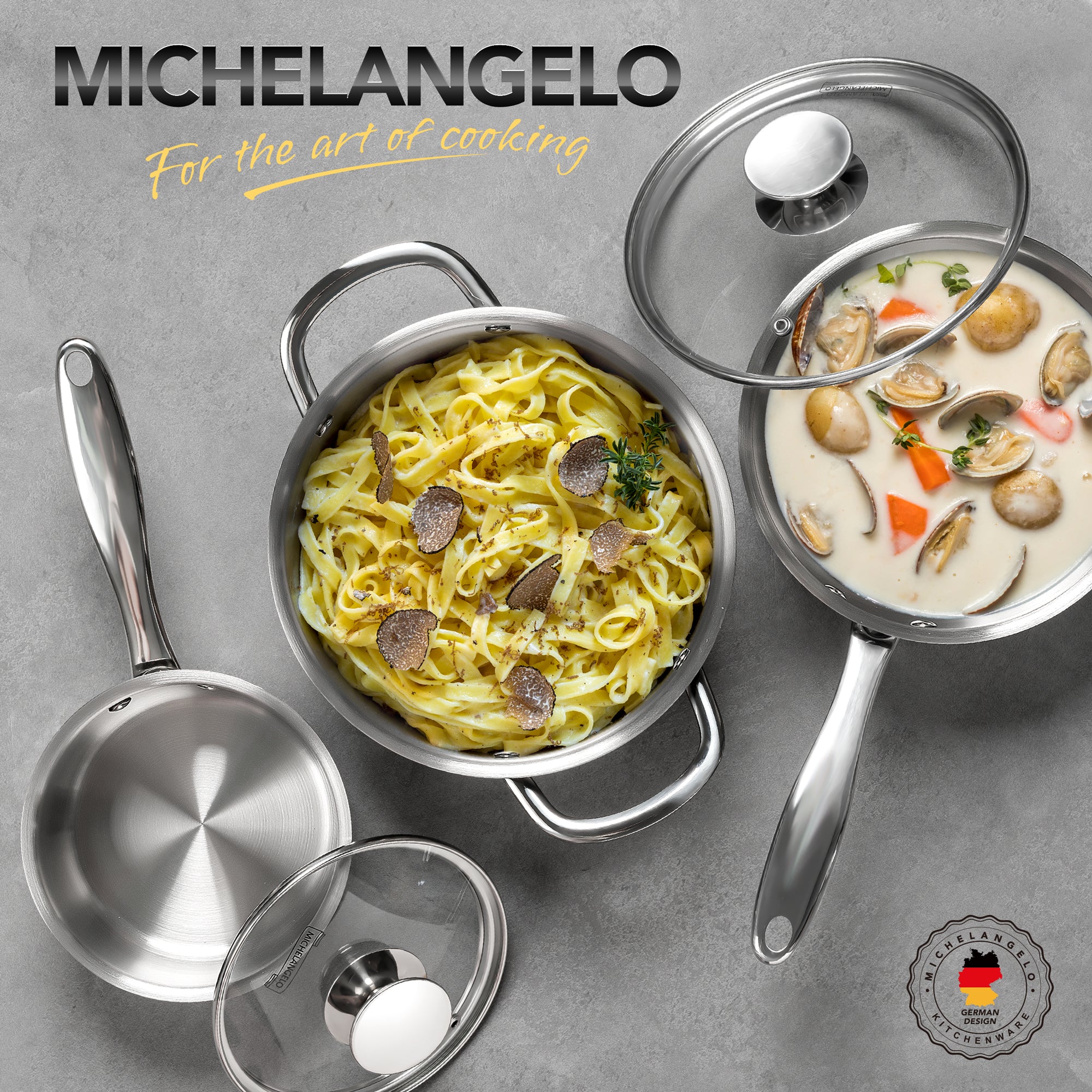 MICHELANGELO Stainless Steel Sauce Pan with Lid, 1QT & 2QT & 3QT