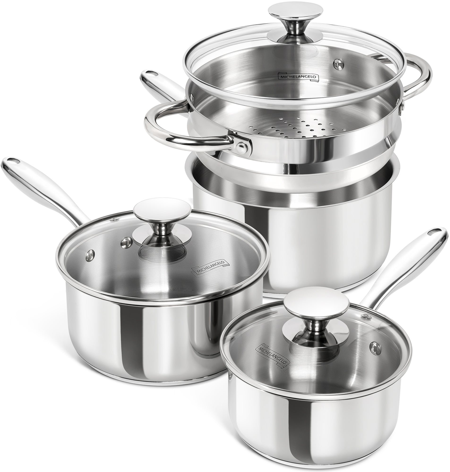 MICHELANGELO 1 & 2 & 3 Quart Stainless Steel Saucepan with Lid & Steamer