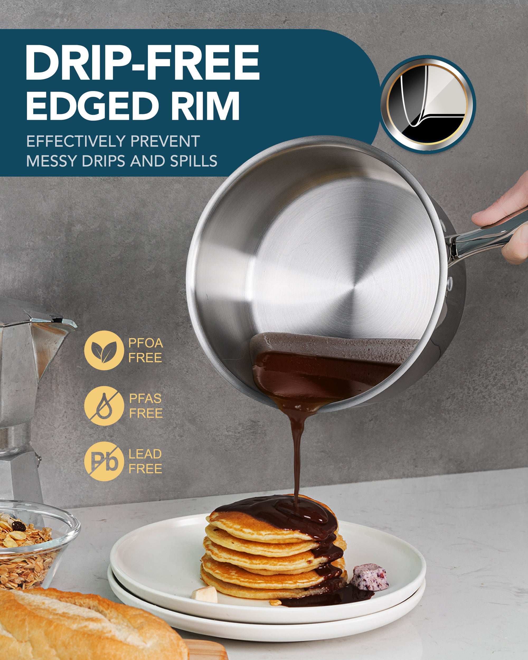 MICHELANGELO 1 & 2 & 3 Quart Stainless Steel Saucepan with Lid & Steamer