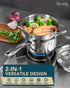 MICHELANGELO Stainless Steel Sauce Pot Set with Steamer 5Pcs, 18/10 Saucepan Set with Pour Spout & Strainer Glass Lids 1QT & 2QT
