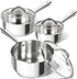 MICHELANGELO 1 & 2 & 3 Quart Stainless Steel Pot Set 6 Pcs with Triply Base, Stainless Steel Saucepans with Lids