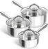 MICHELANGELO 1 & 2 & 3 Quart Stainless Steel Pot Set 6 Pcs with Triply Base, Stainless Steel Saucepans with Lids