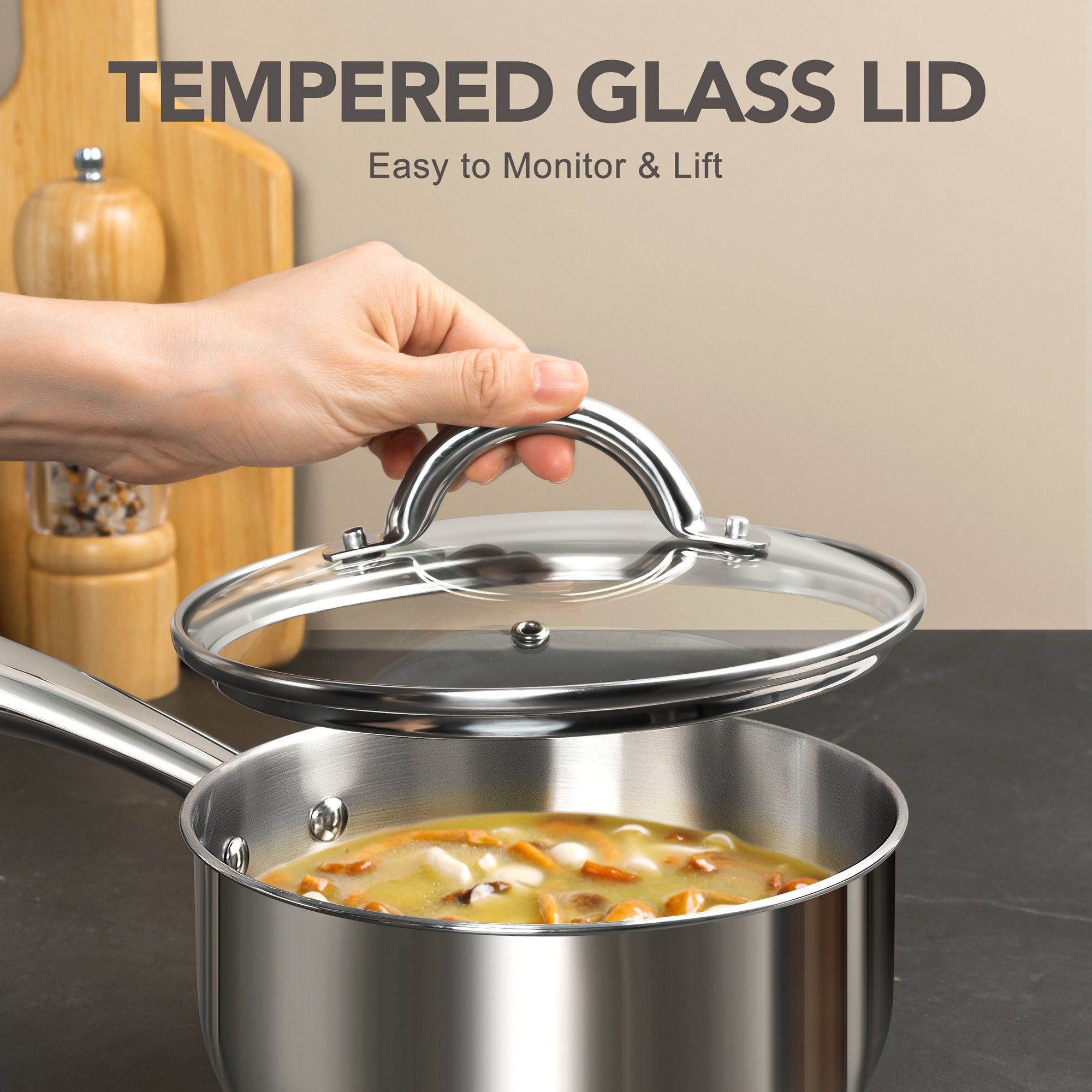 MICHELANGELO 1 & 2 & 3 Quart Stainless Steel Pot Set 6 Pcs with Triply Base, Stainless Steel Saucepans with Lids