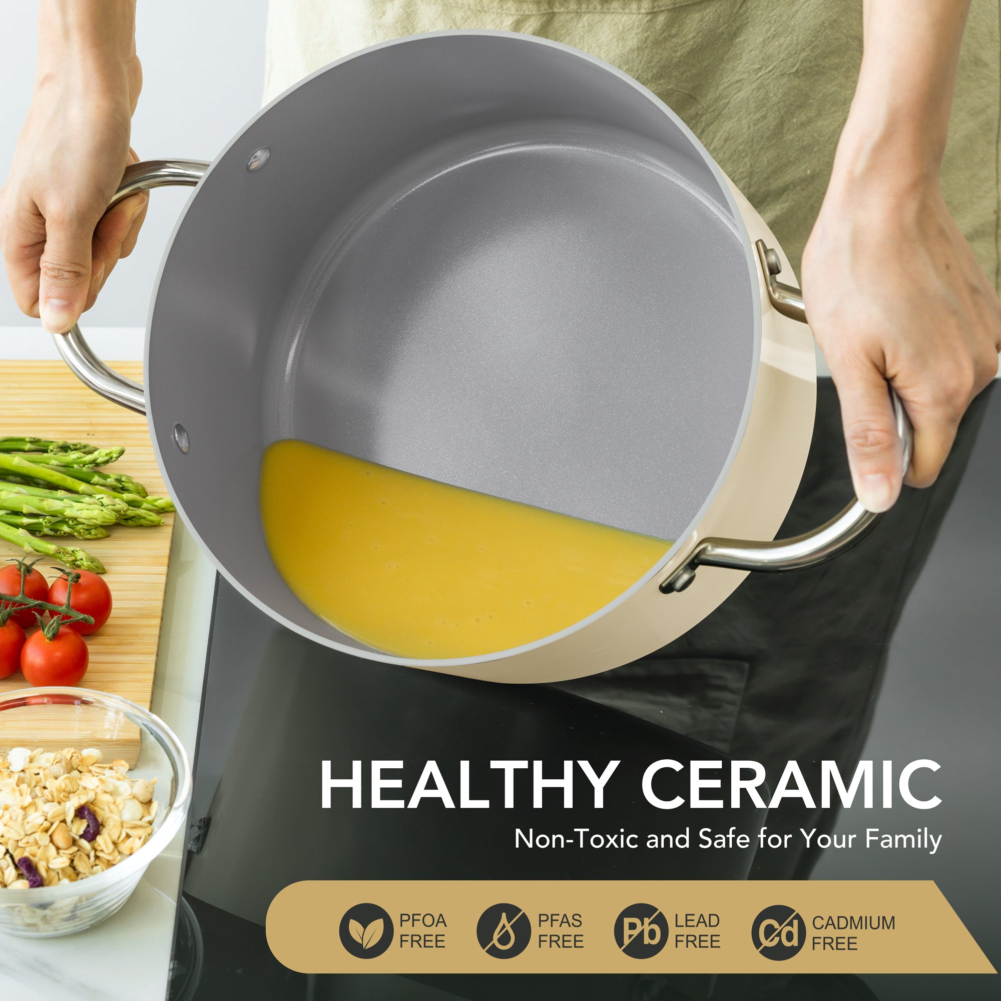 MICHELANGELO Stock Pot with Lid, 6 Quart Nonstick Cooking Pot, Ceramic Soup Pot