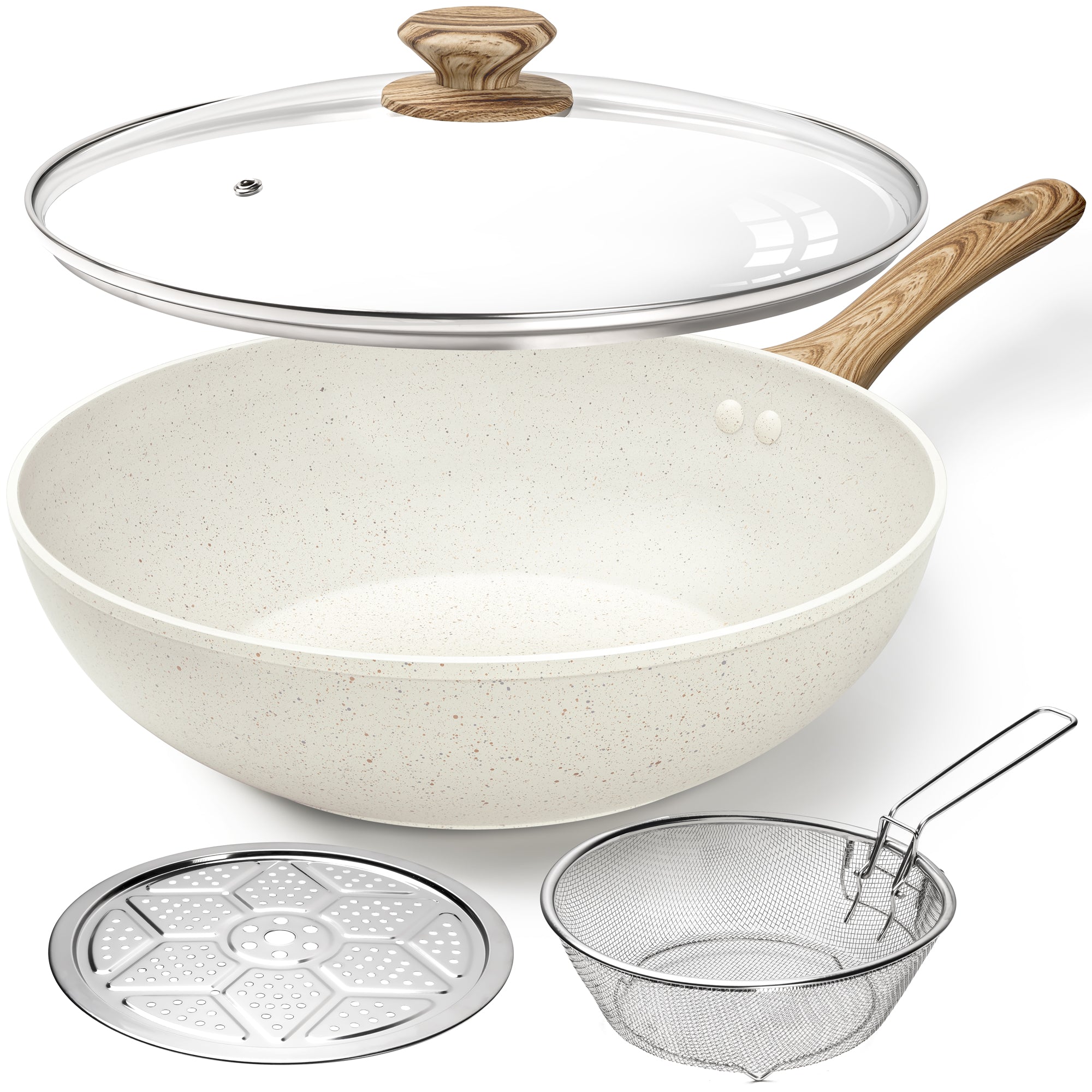 MICHELANGELO 12 Inch Wok Pan with Lid white