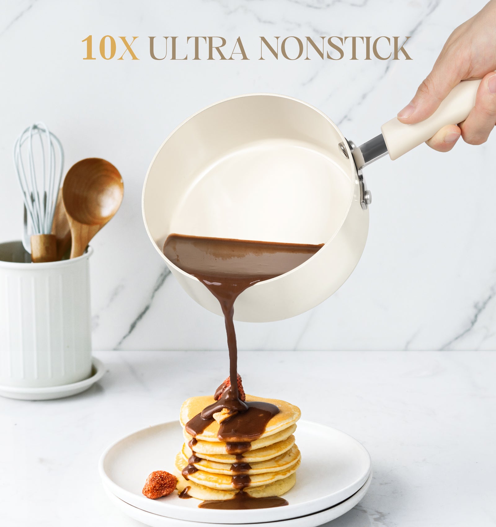 MICHELANGELO Sauce Pan Set With Lid, 1QT Ceramic Saucepans