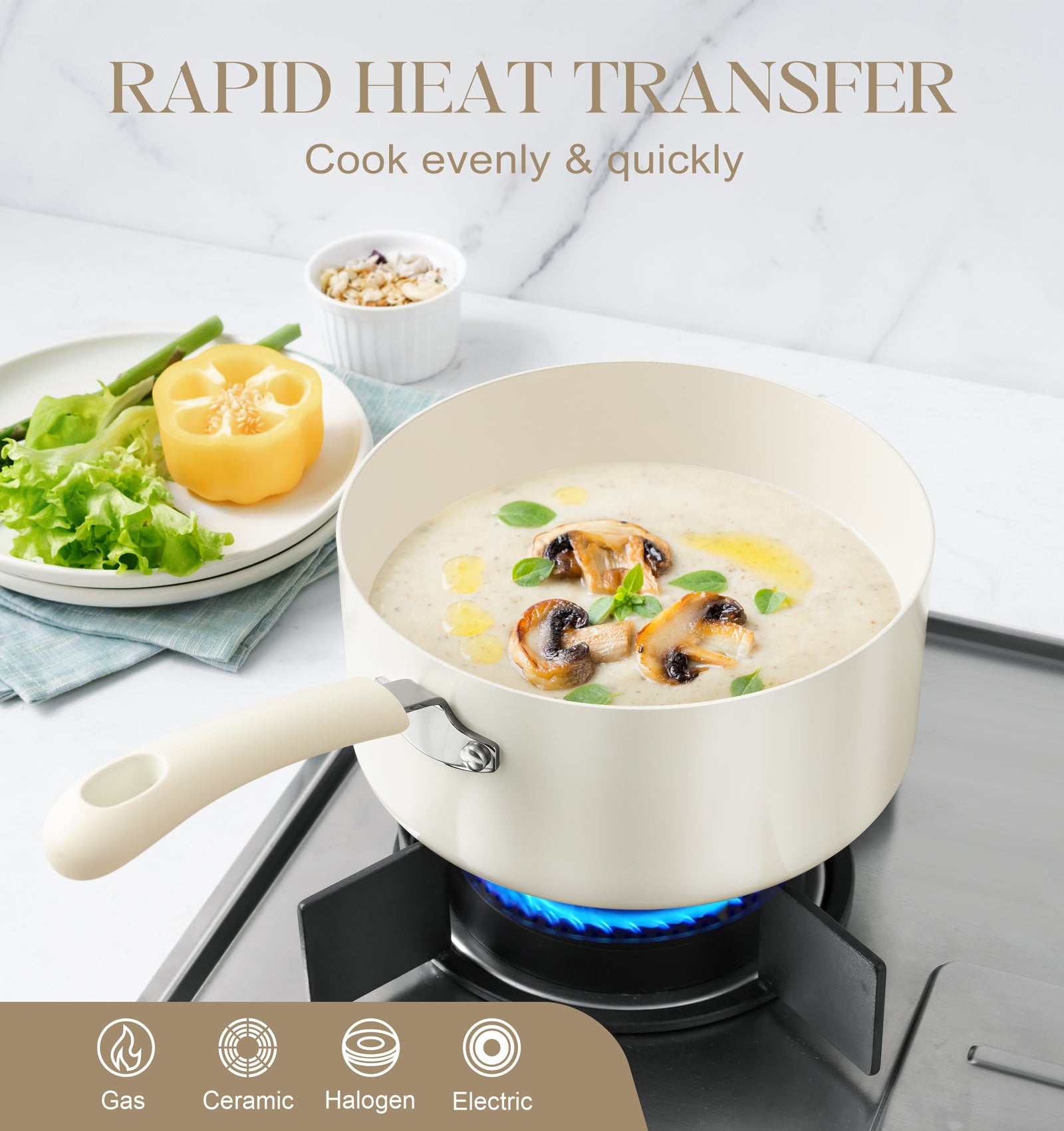 MICHELANGELO Sauce Pan Set With Lid, 1QT Ceramic Saucepans