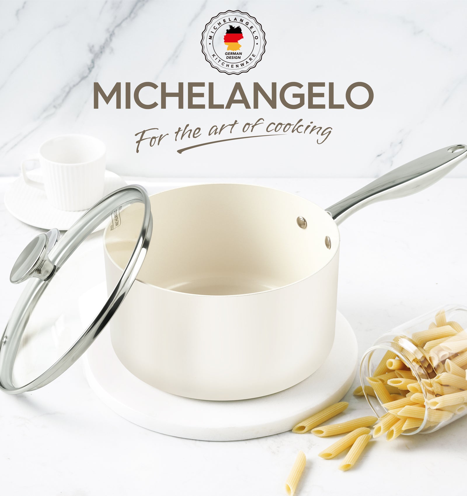 MICHELANGELO Sauce Pan with Lid,1 Quart Saucepan with Stainless Steel Handle