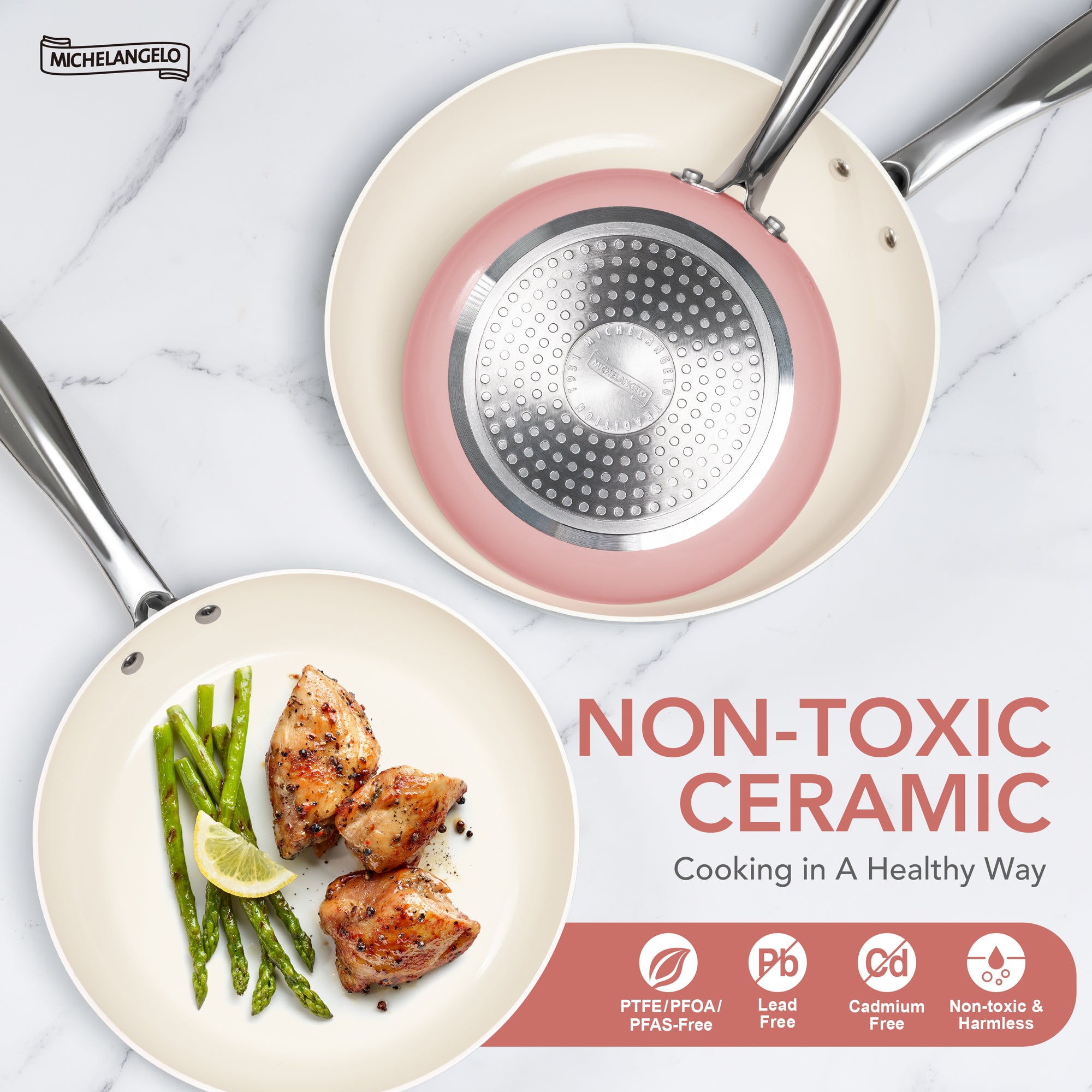 MICHELANGELO Non Stick Frying Pans Set - Ceramic Frying Pans Nonstick, 8'', 9.5'' & 11''
