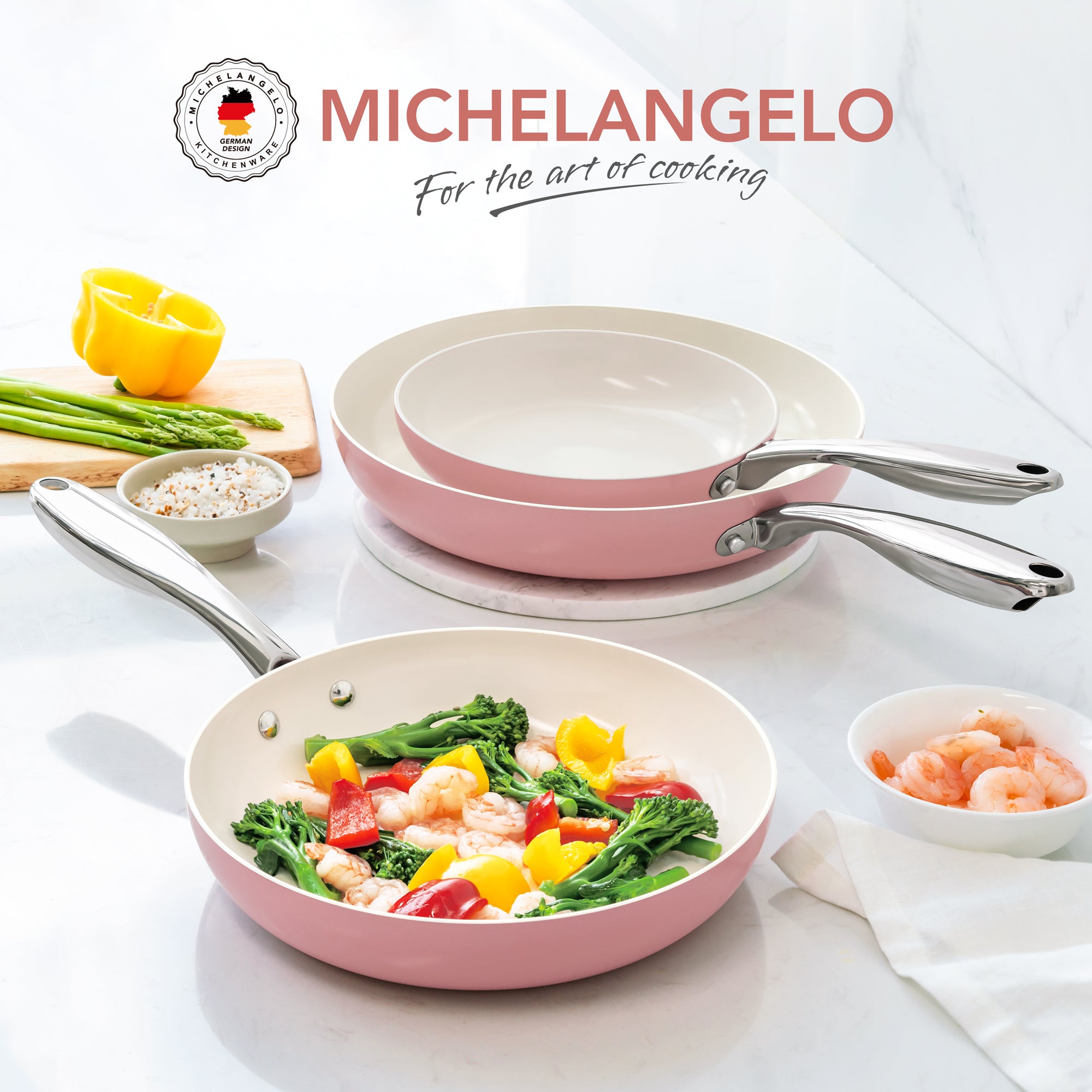 MICHELANGELO Non Stick Frying Pans Set - Ceramic Frying Pans Nonstick, 8'', 9.5'' & 11''