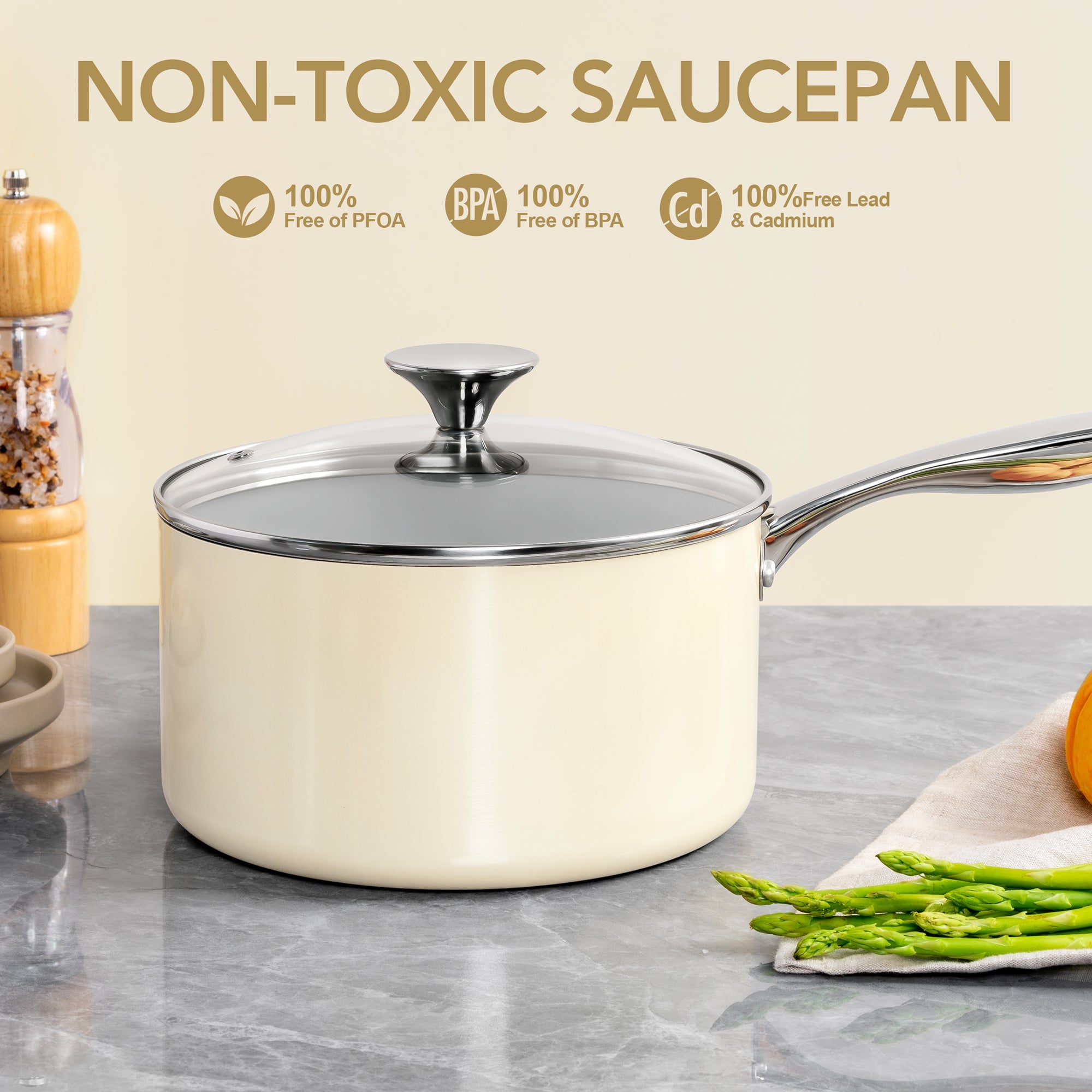 MICHELANGELO Sauce Pan Sets, Ceramic Saucepans with Lid, 1Qt & 2Qt & 3Qt