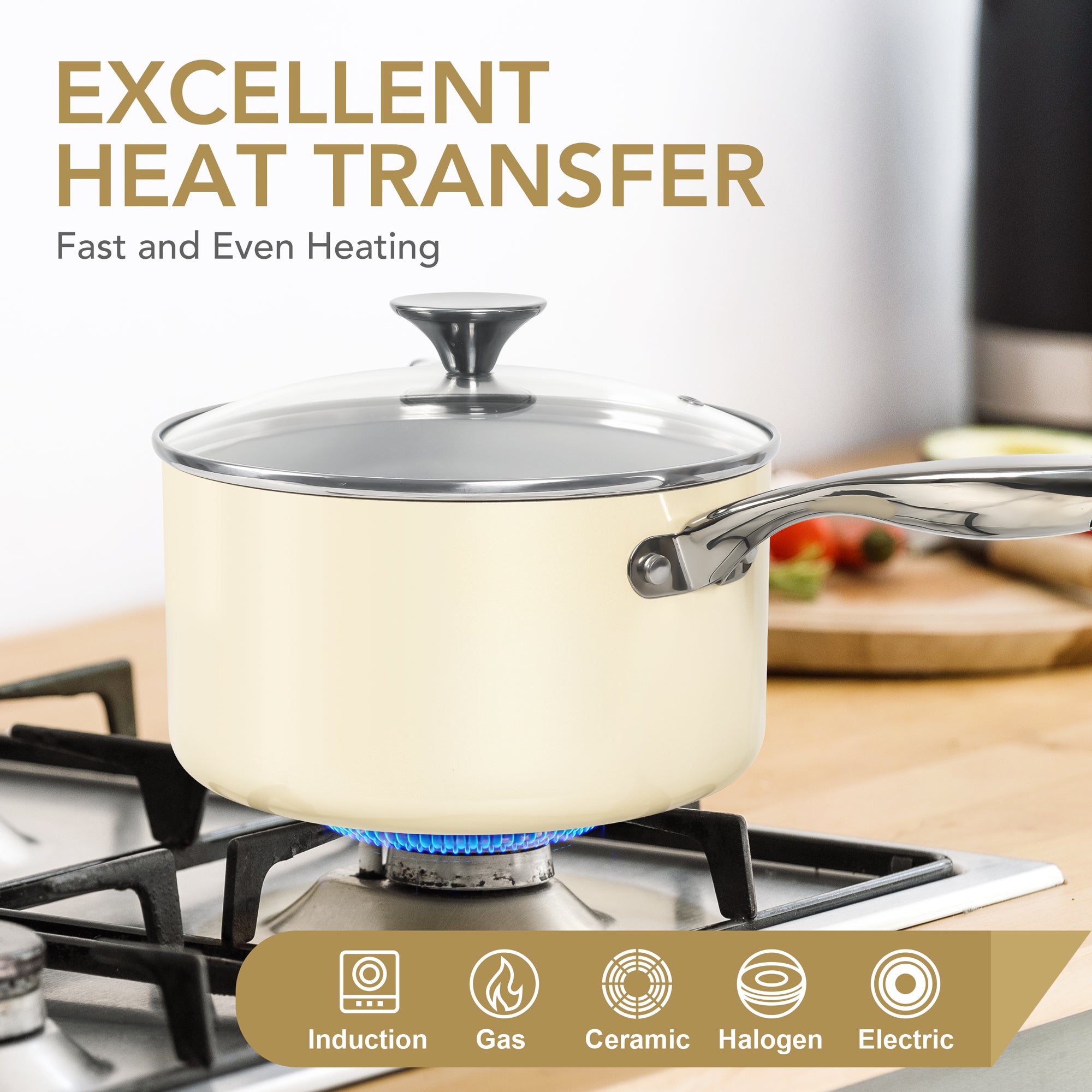 MICHELANGELO Sauce Pan Sets, Ceramic Saucepans with Lid, 1Qt & 2Qt & 3Qt