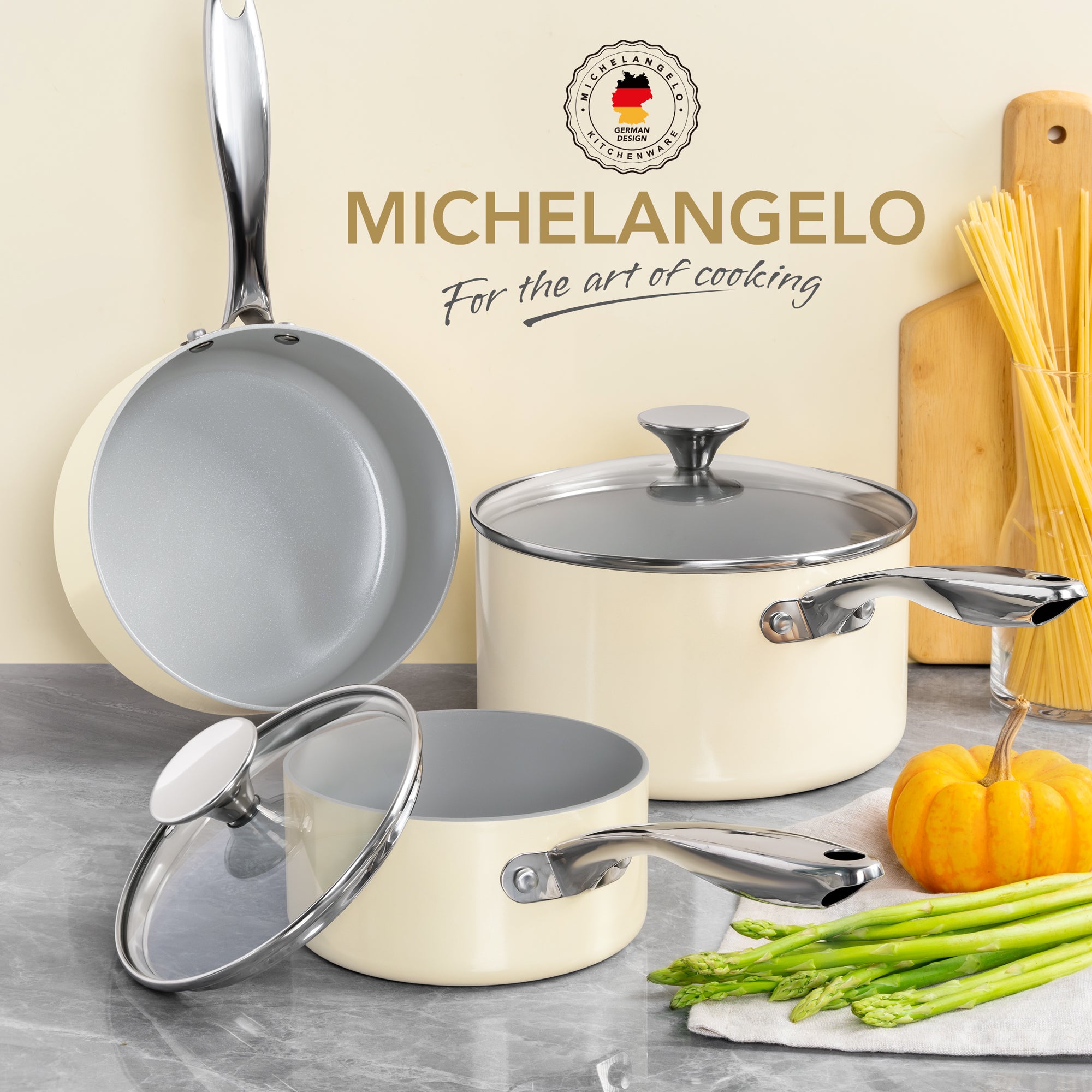MICHELANGELO Sauce Pan Sets, Ceramic Saucepans with Lid, 1Qt & 2Qt & 3Qt