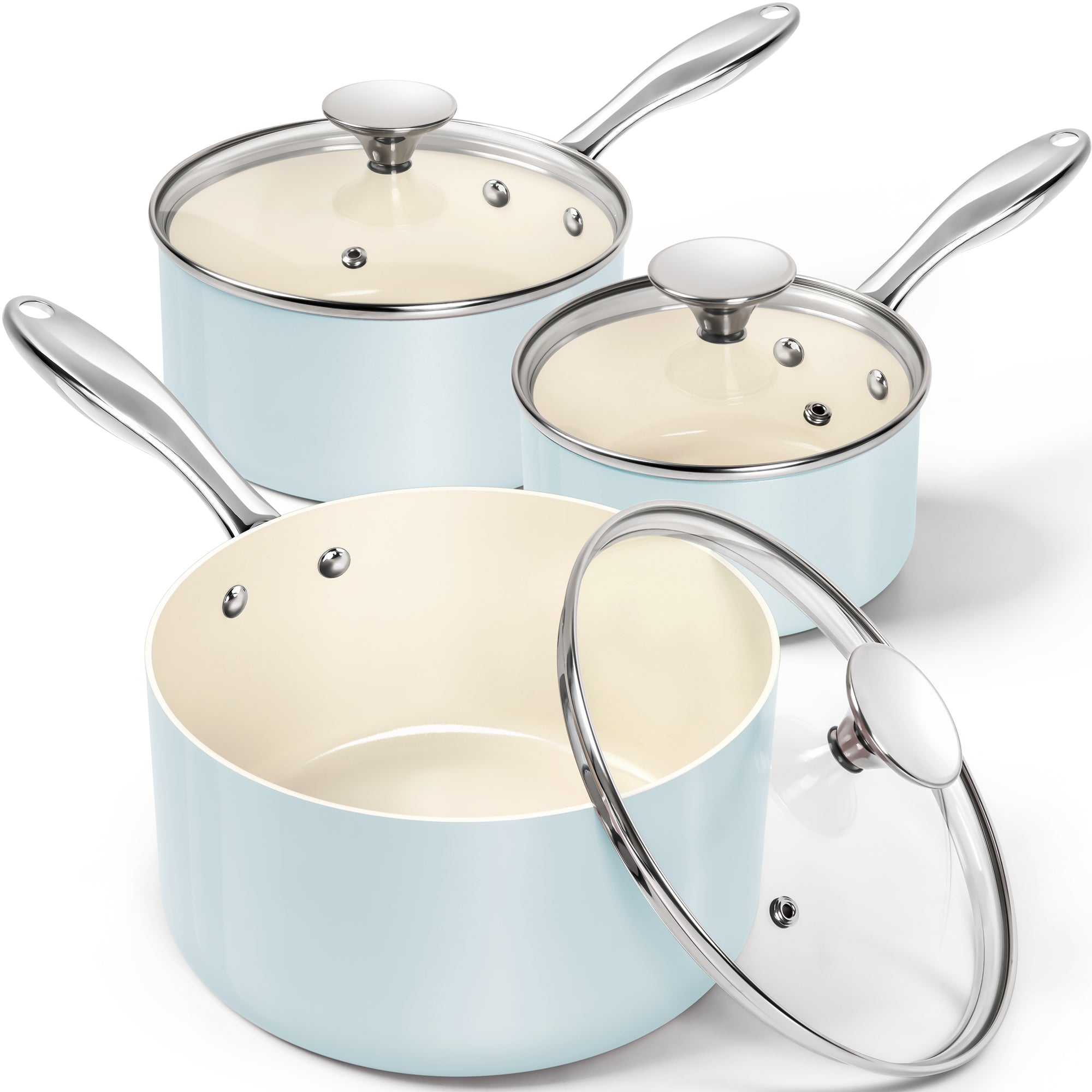 MICHELANGELO Sauce Pan Sets, Ceramic Saucepans with Lid 1QT,2QT,3QT
