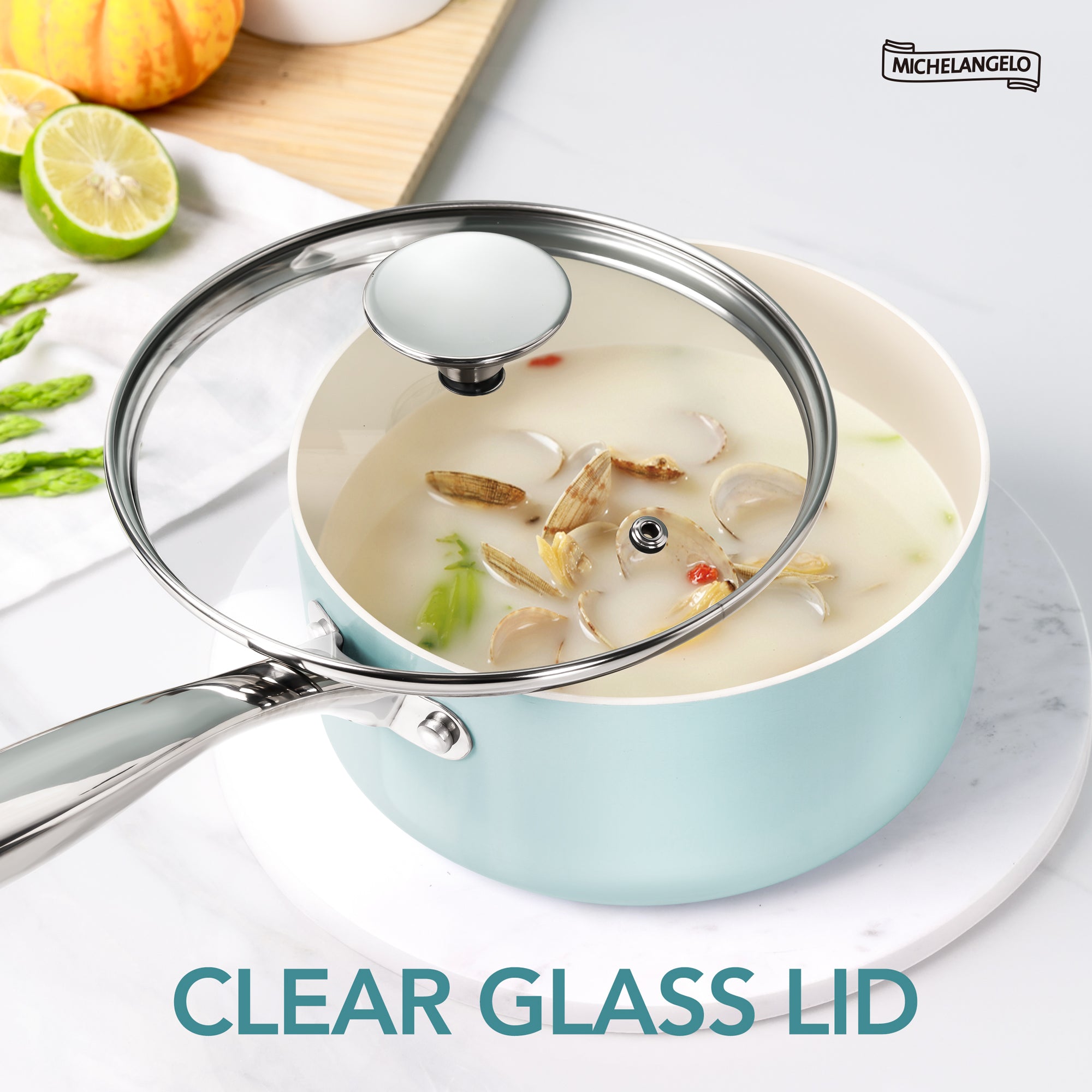 MICHELANGELO Sauce Pan Sets, Ceramic Saucepans with Lid 3Qt
