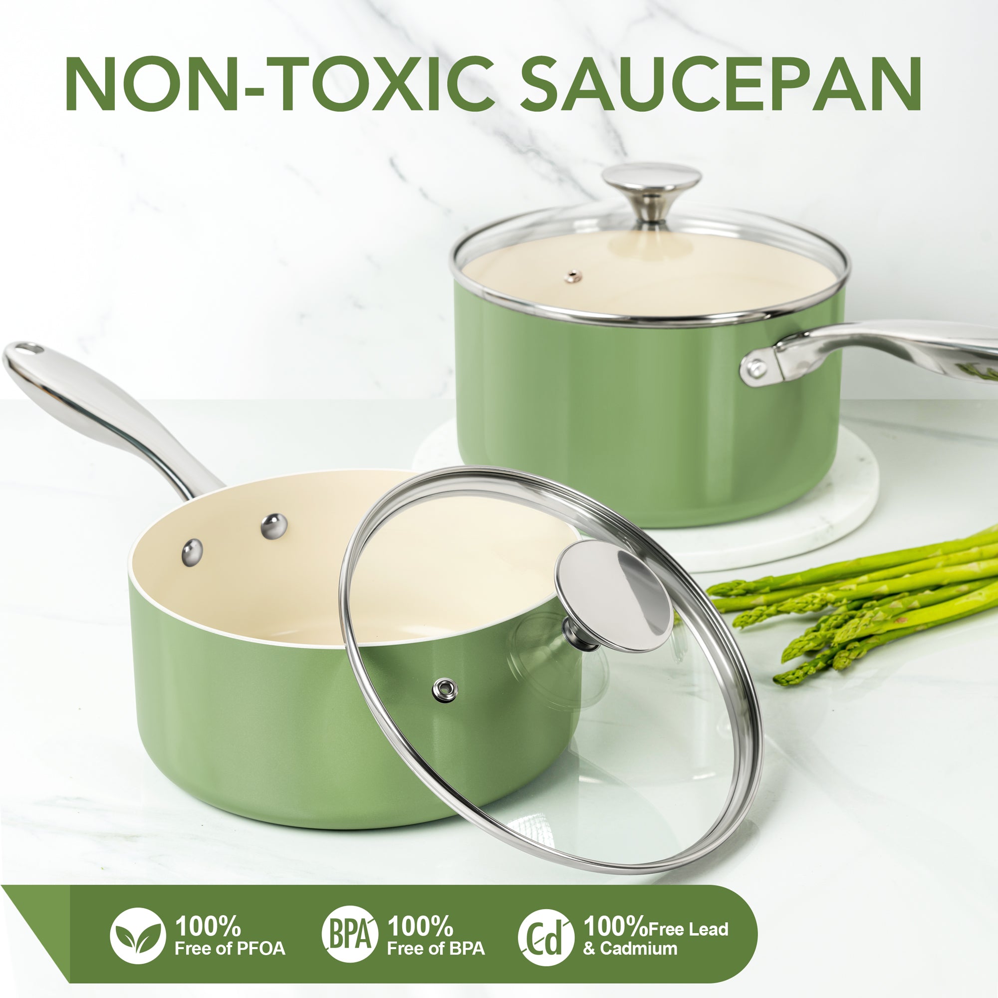 MICHELANGELO Sauce Pan Sets, Ceramic Saucepans with Lid 3QT