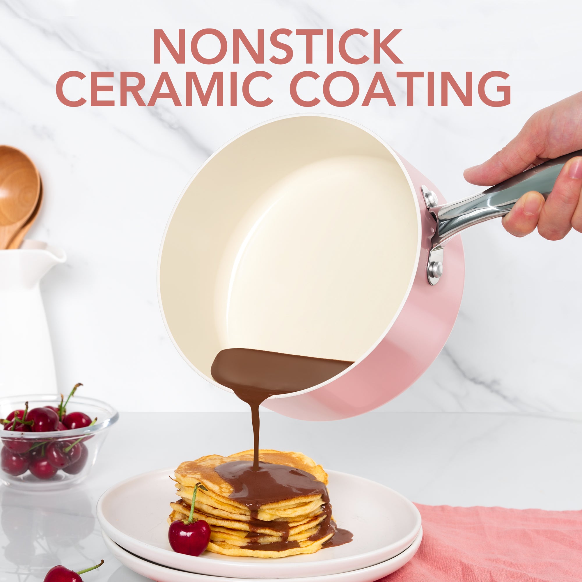 MICHELANGELO Sauce Pan Sets, Ceramic Saucepans with Lid,3Qt