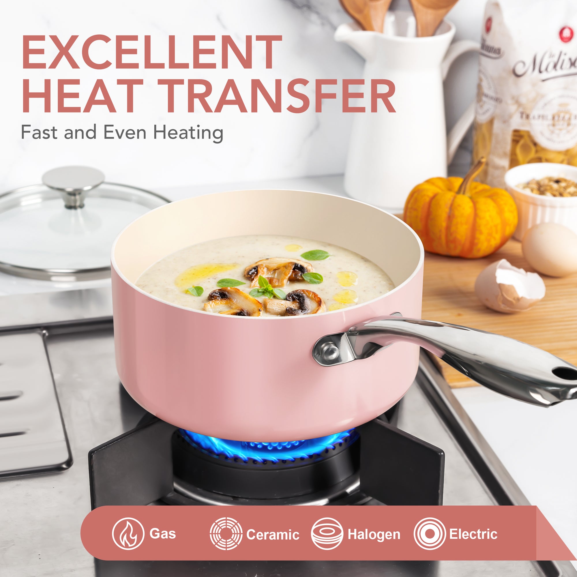 MICHELANGELO Sauce Pan Sets, Ceramic Saucepans with Lid,3Qt