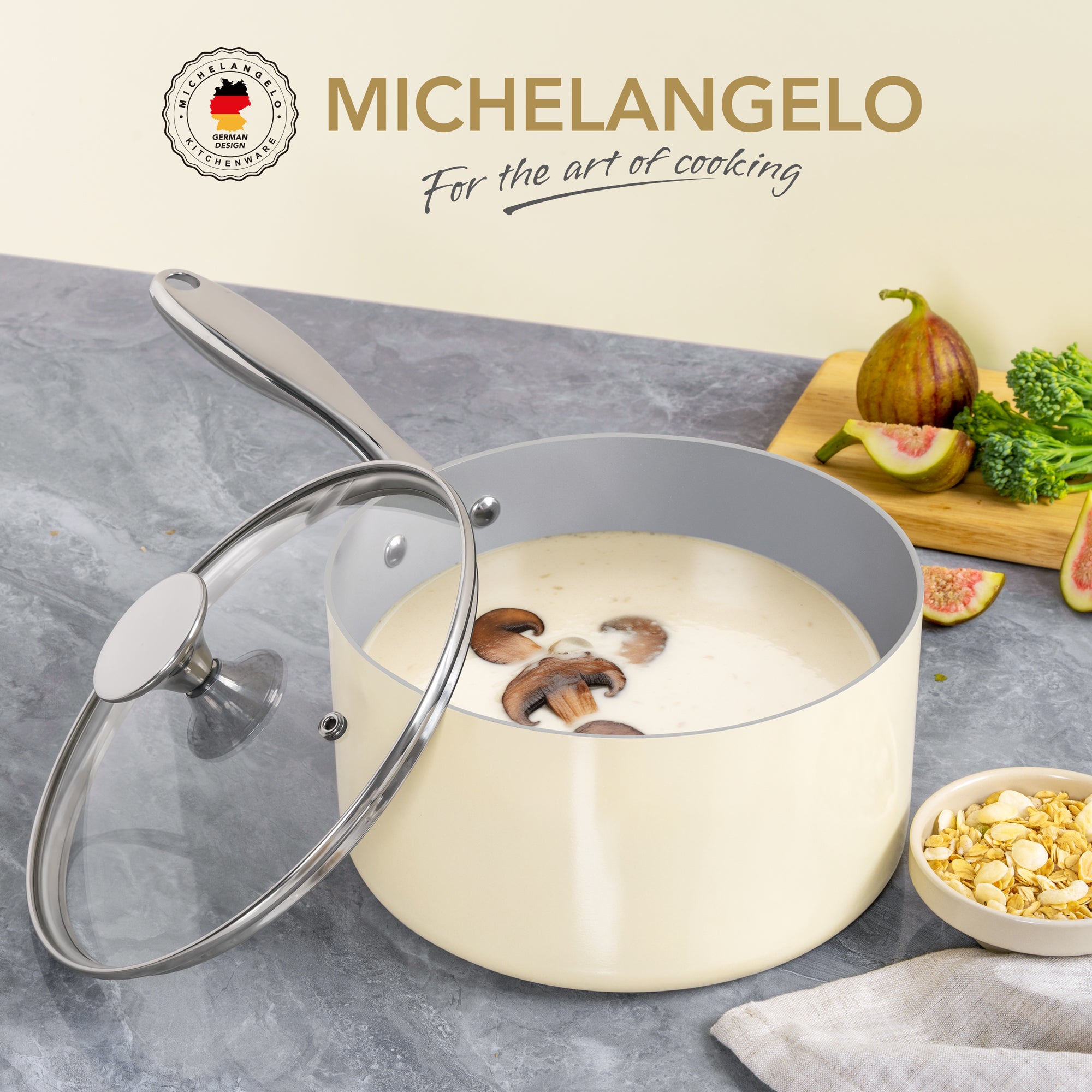 MICHELANGELO Sauce Pan Sets, Ceramic Saucepans with Lid 3Qt