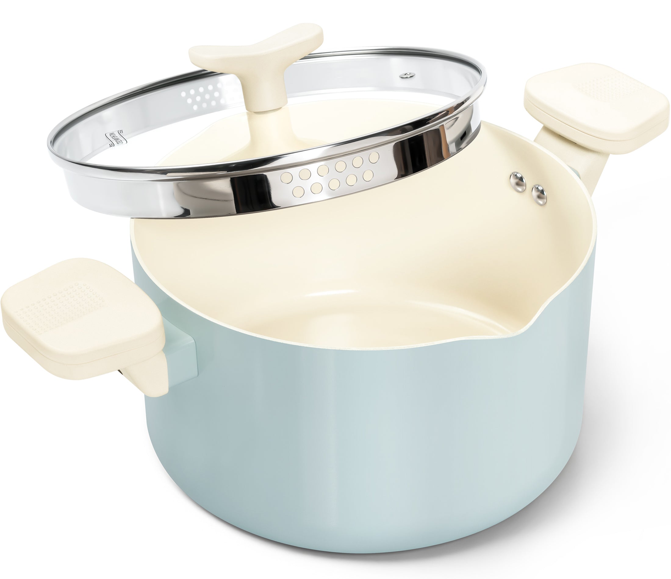 MICHELANGELO Pasta Pot with Strainer Lid- 6 Quart Non Stick  Cooking Pot Soft Aqua