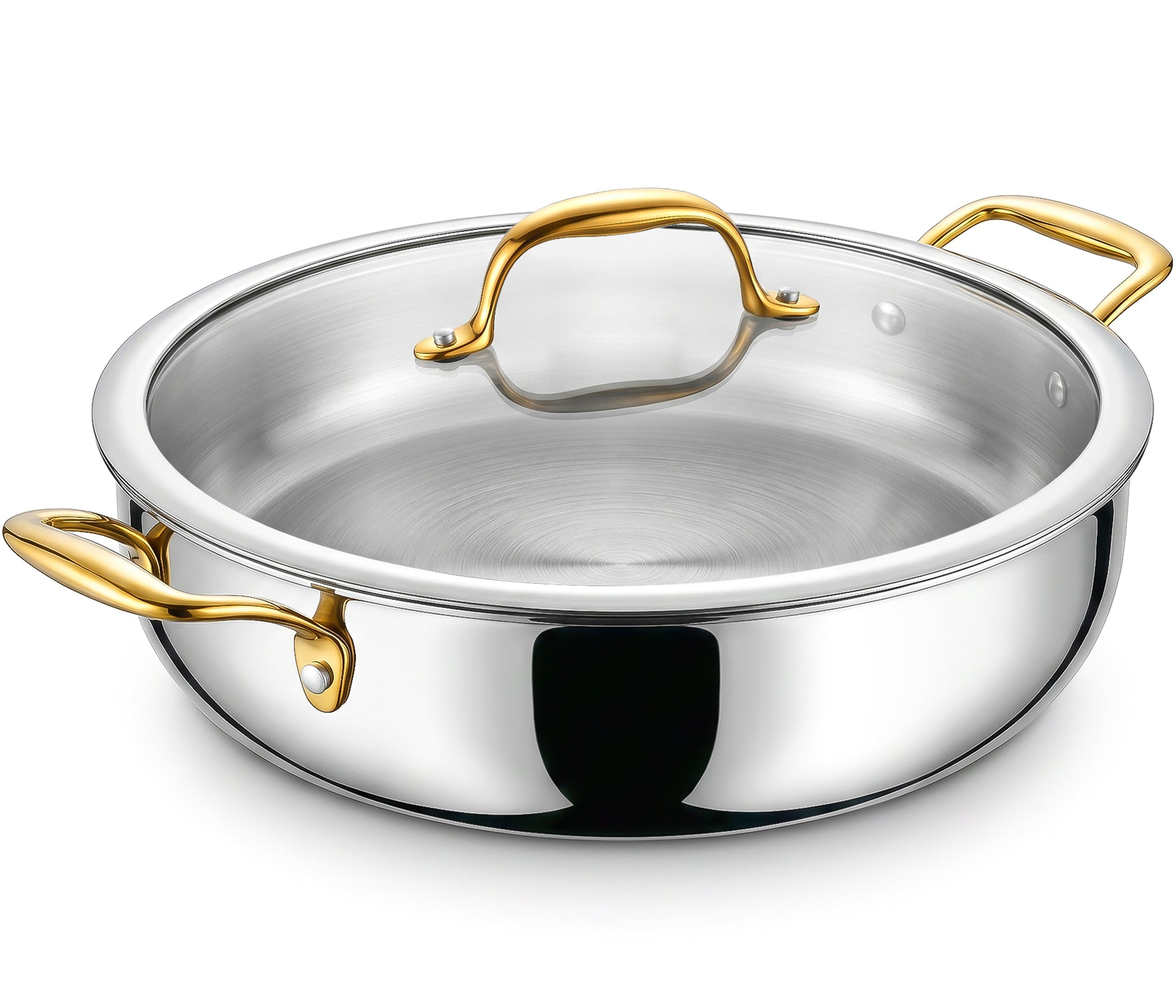 MICHELANGELO 12-Inch Tri-Ply Stainless Steel Saute Pan with Glass Lid, 6 QT