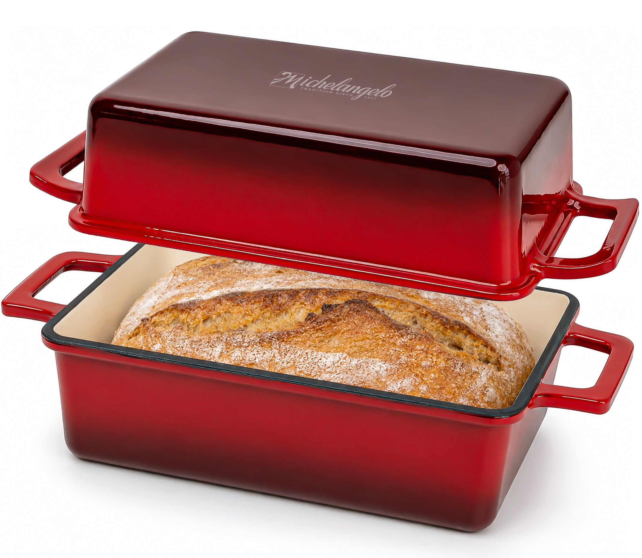 MICHELANGELO Enameled Cast Iron Bread Pan with Lid, 9x5 Sourdough Loaf Pan