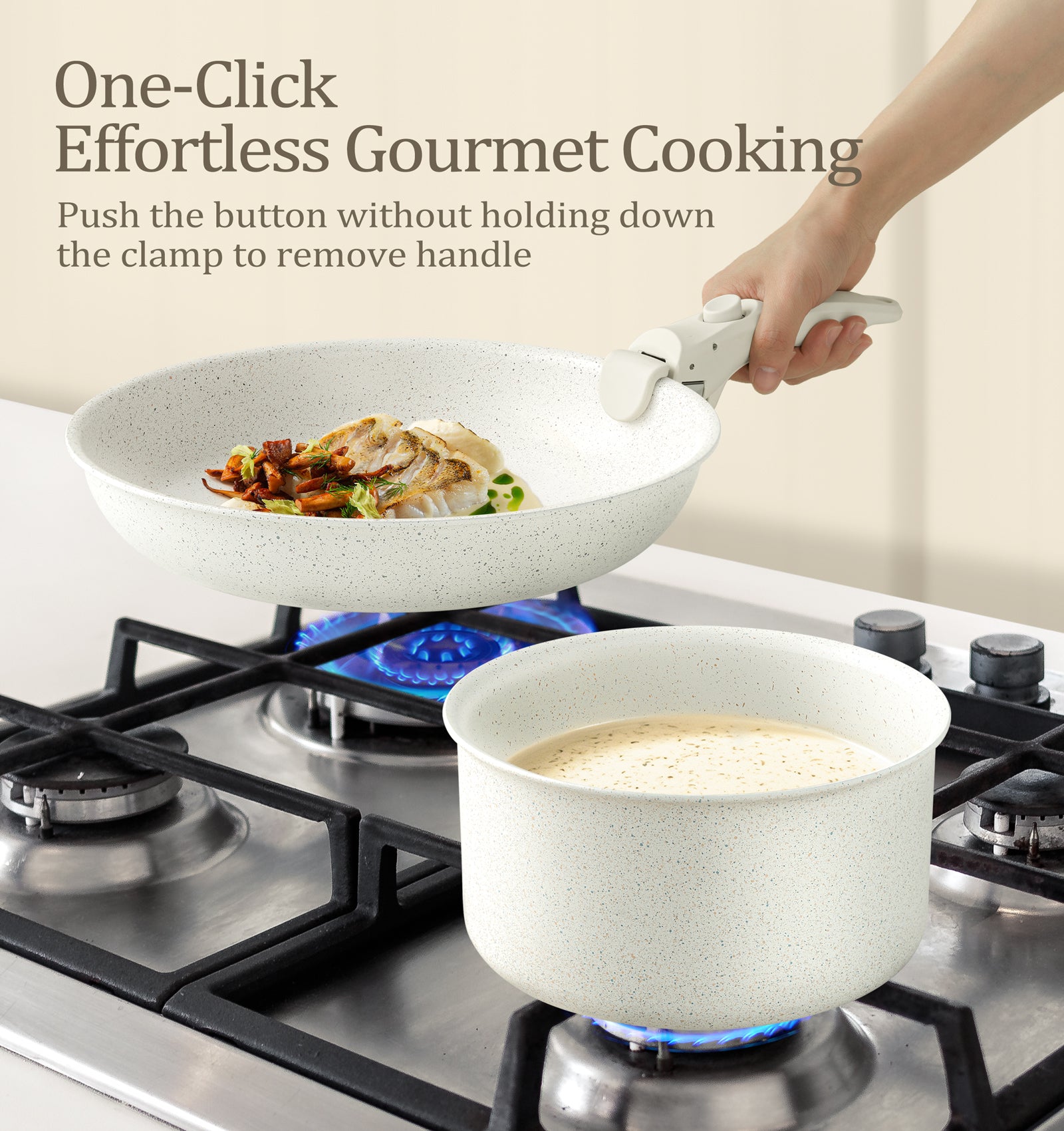 MICHELANGELO Pots and Pans Set Removable Handle, 6 Piece Nonstick Kitchen Cookware Sets