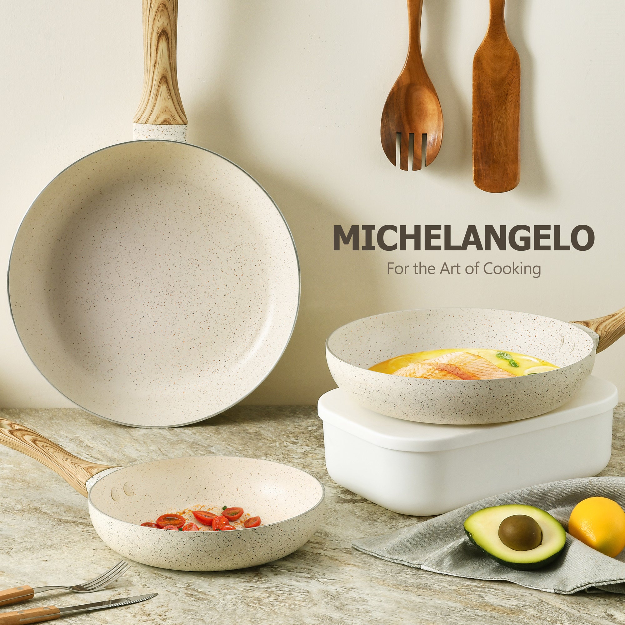 MICHELANGELO Non Stick Frying Pans Set, 8 Inch, 9.5 Inch and 11 Inch
