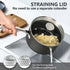 MICHELANGELO 3 Quart Hard Anodized Nonstick Sauce Pan with Strainer Lid & Pour Spouts for Easy Pour