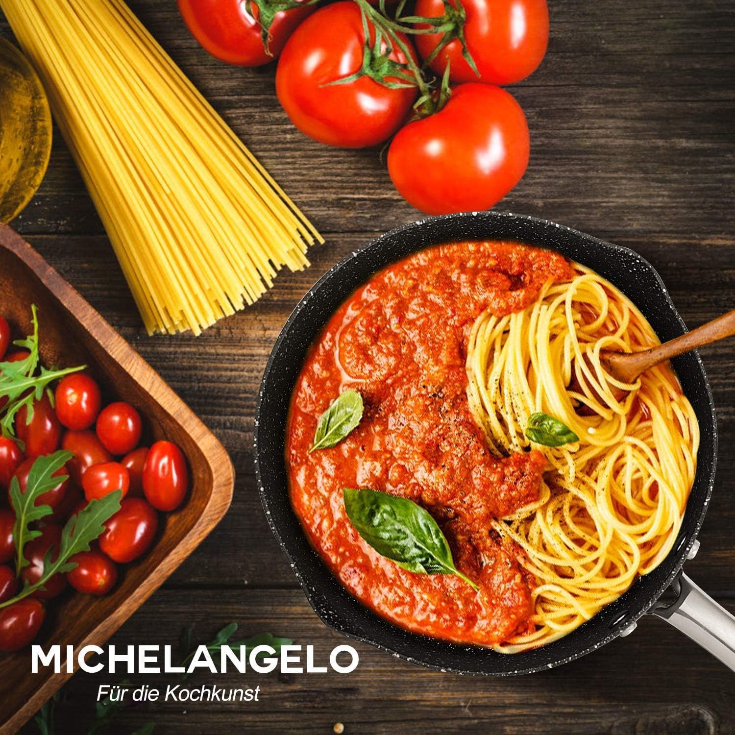 MICHELANGELO 1.5 & 2 & 3 Quart Hard Anodized Nonstick Sauce Pan with Strainer Lid & Pour Spouts for Easy Pour