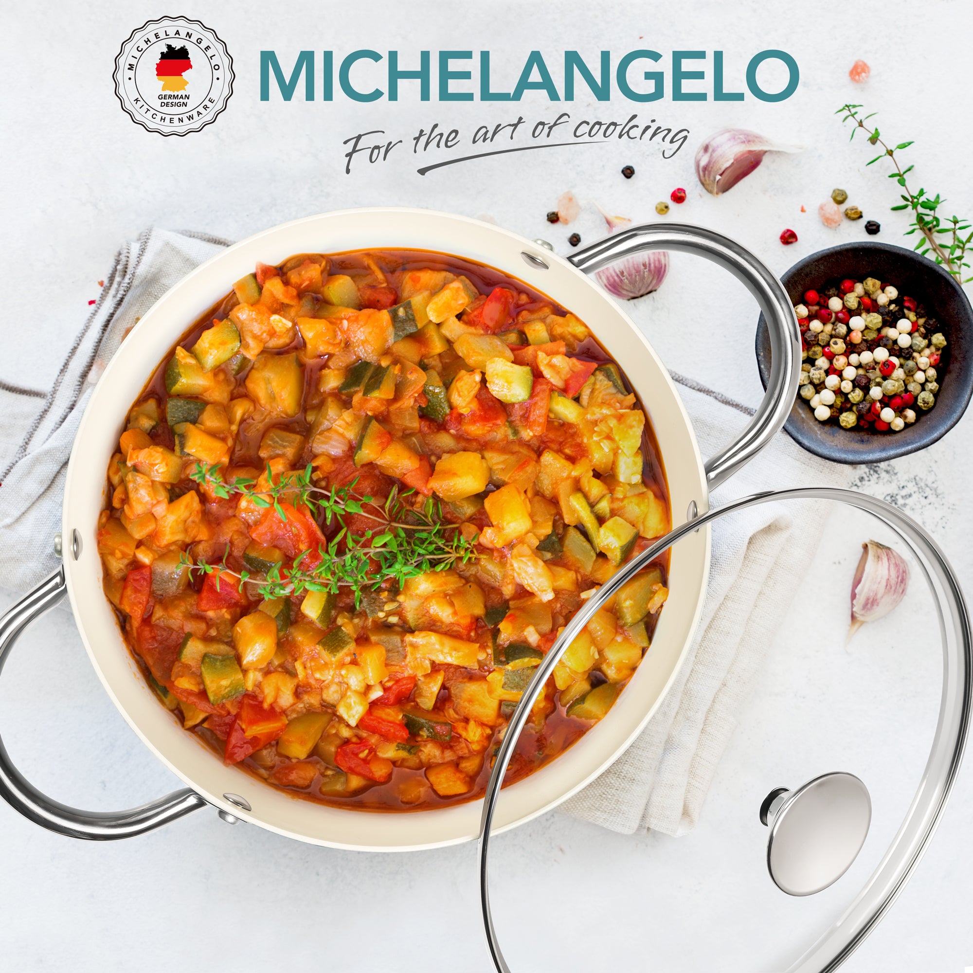 MICHELANGELO Stock Pot with Lid, 6 Quart Nonstick Cooking Pot, Ceramic Soup Pot